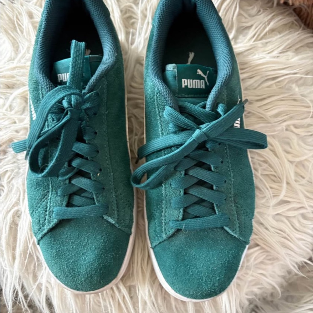 Puma Teal Green Suede Low-Top Sneakers